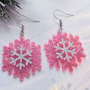 Glittering Pink Snowflake Earrings